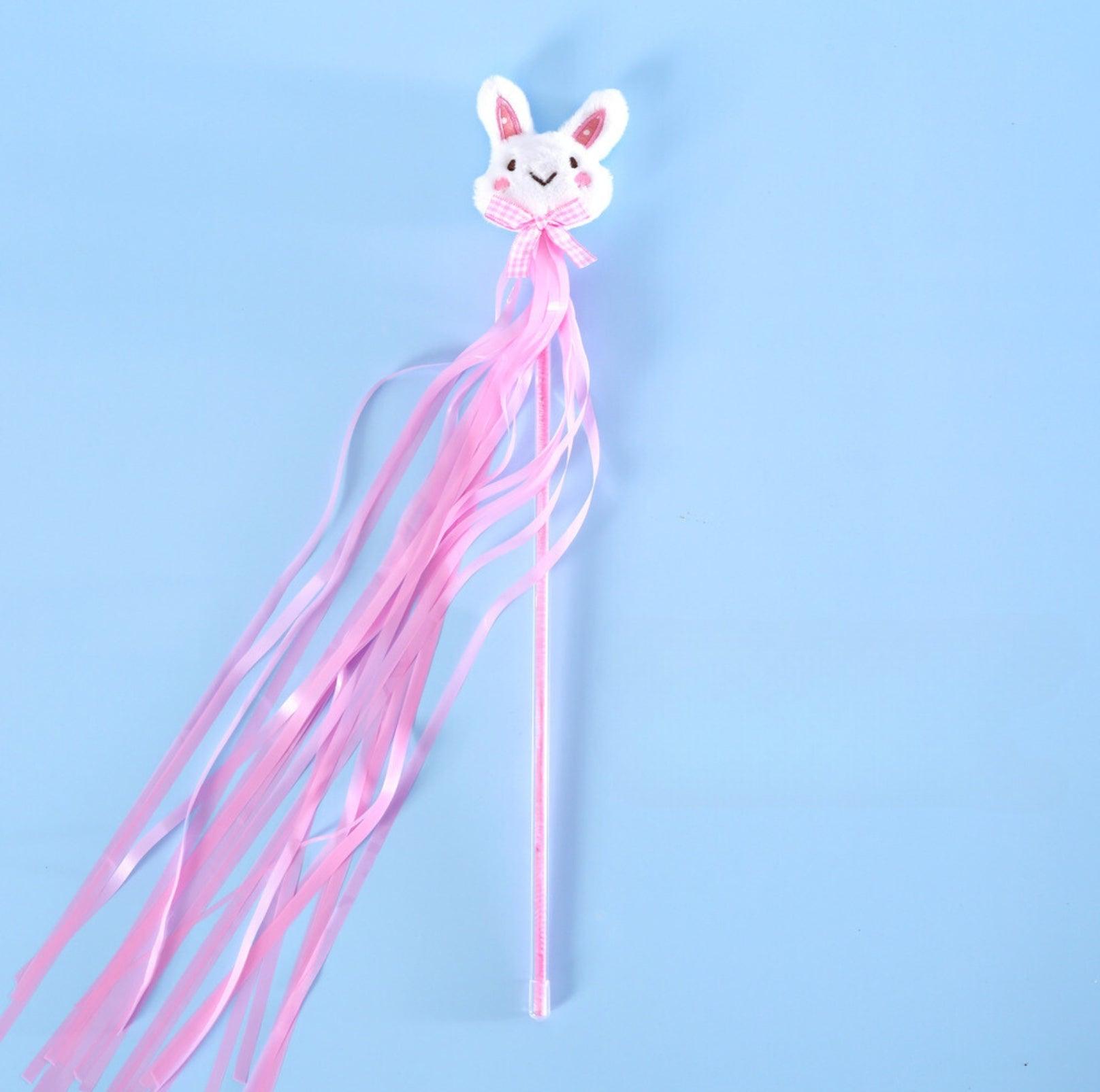 Cartoon Plush Cat Teaser Wand With Ribbon and Bell