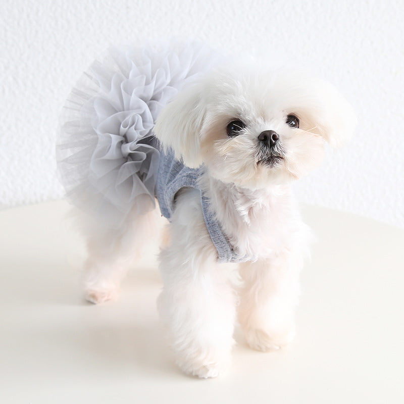 Cotton Solid Color Dog Cat Lace Dress