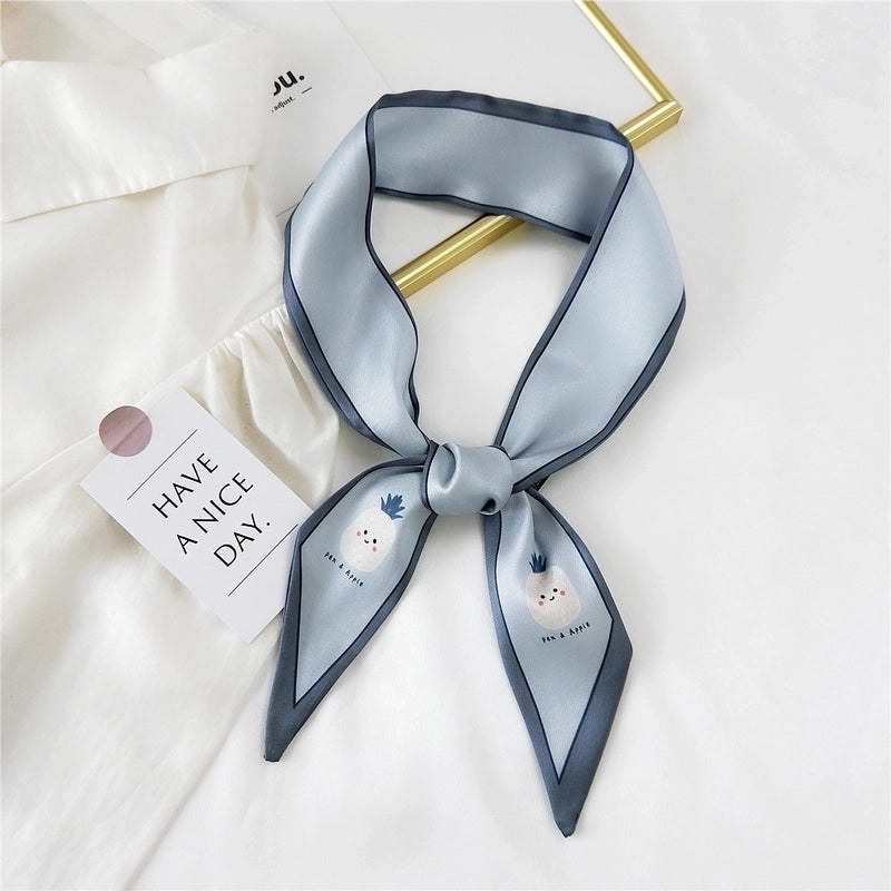 Fashion Streamer Printing Bow Silk Scarf