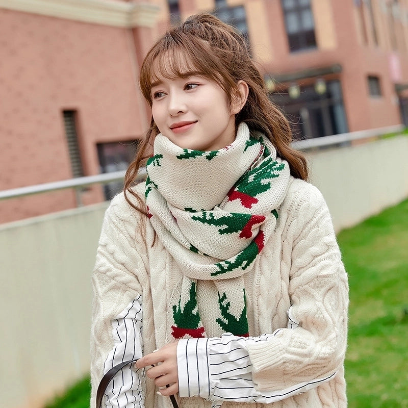 Women'S Sweet Deer Knit Embroidery Scarf