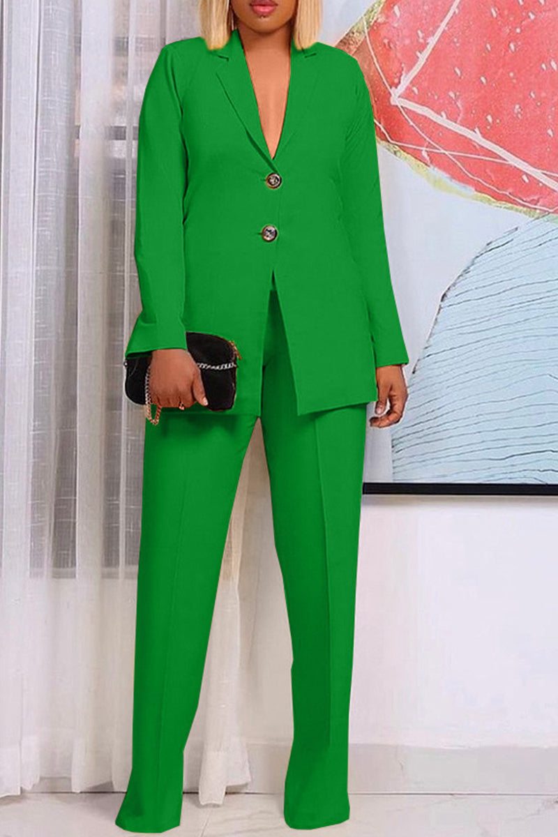 Elegant Solid Patchwork Buckle Turn-back Collar Long Sleeve Two Pieces