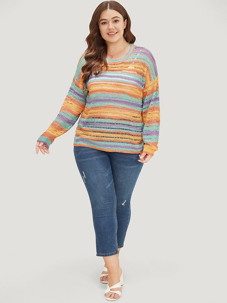 Contrast Striped Cut Out Ombre Pullover