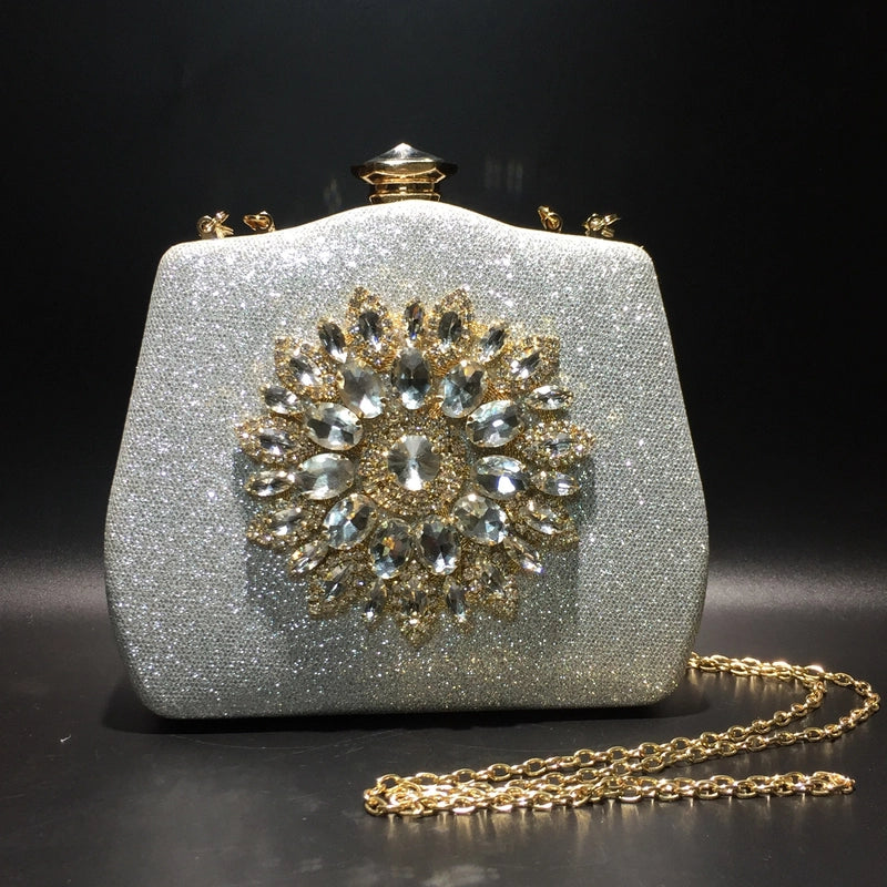 Blue Black Gold Pu Leather Solid Color Rhinestone Evening Bags