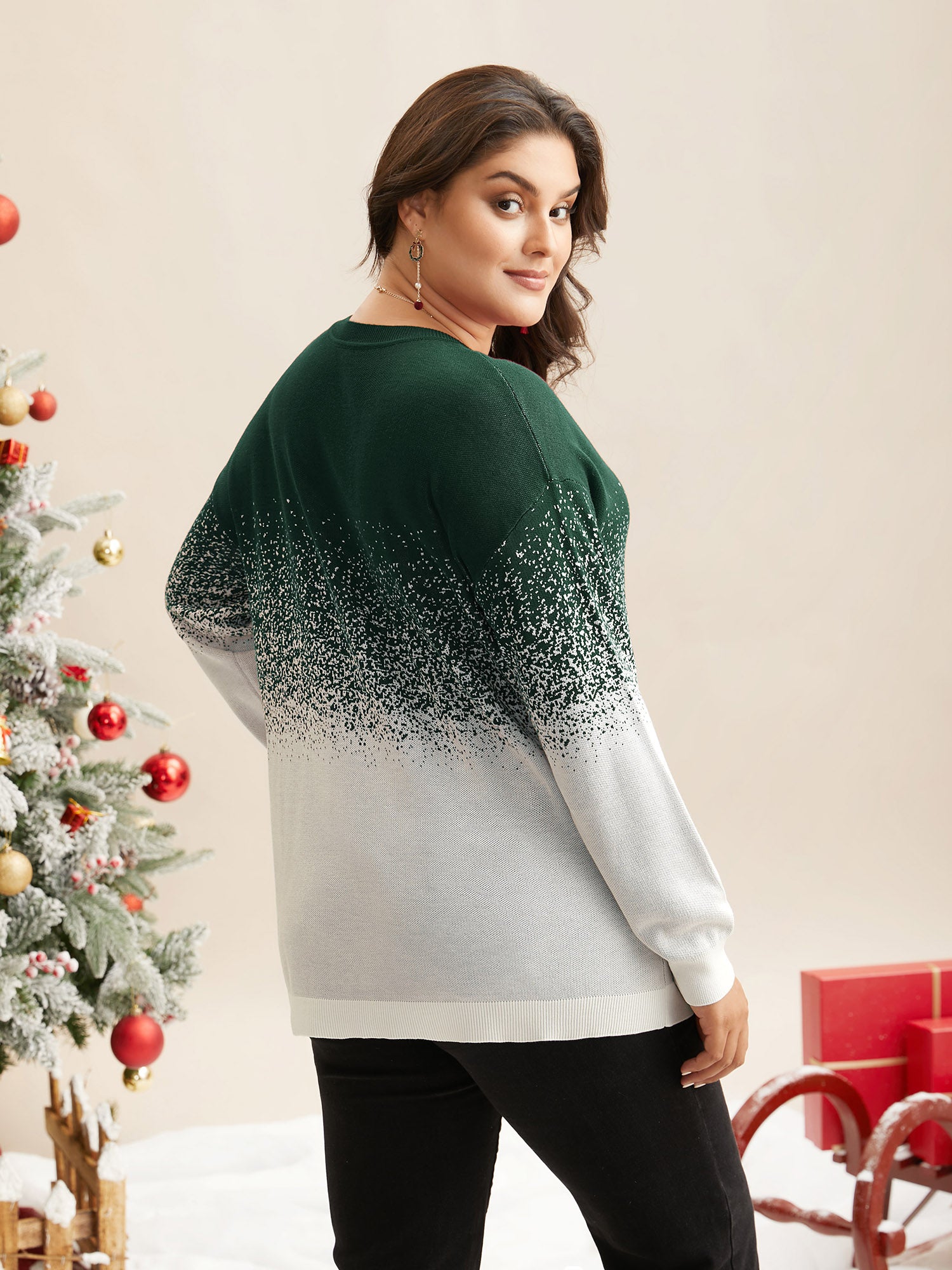 Holiday Gradient Jacquard Pattern V-neck Pullover