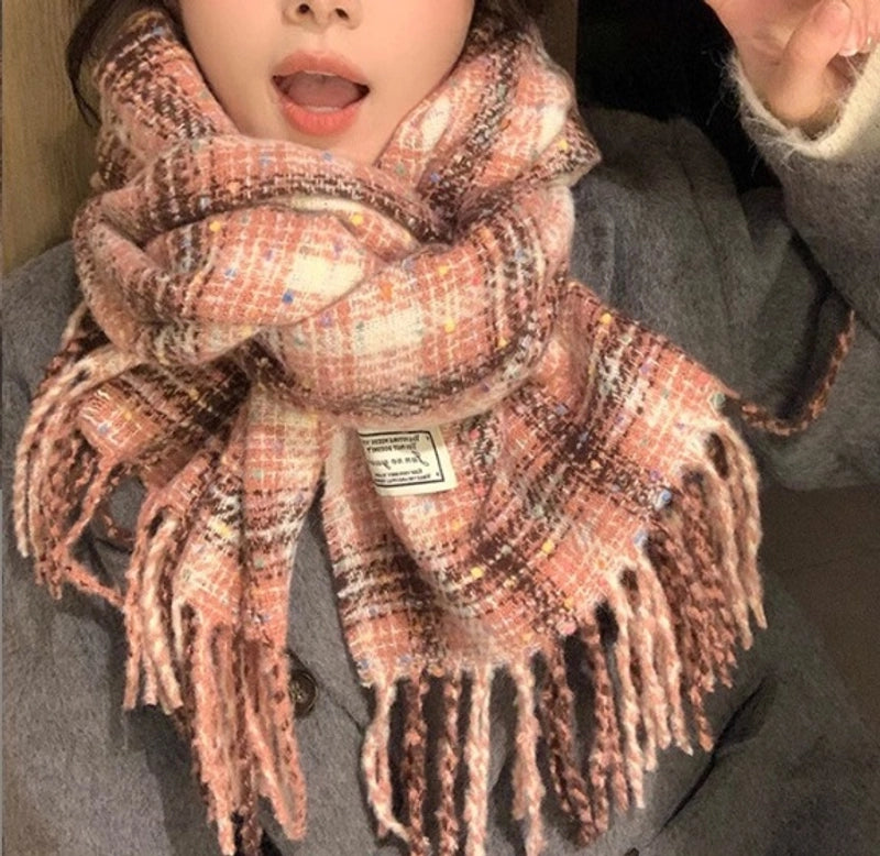 Women's Minimalist Lattice Imitation Cashmere Tassel Scarf