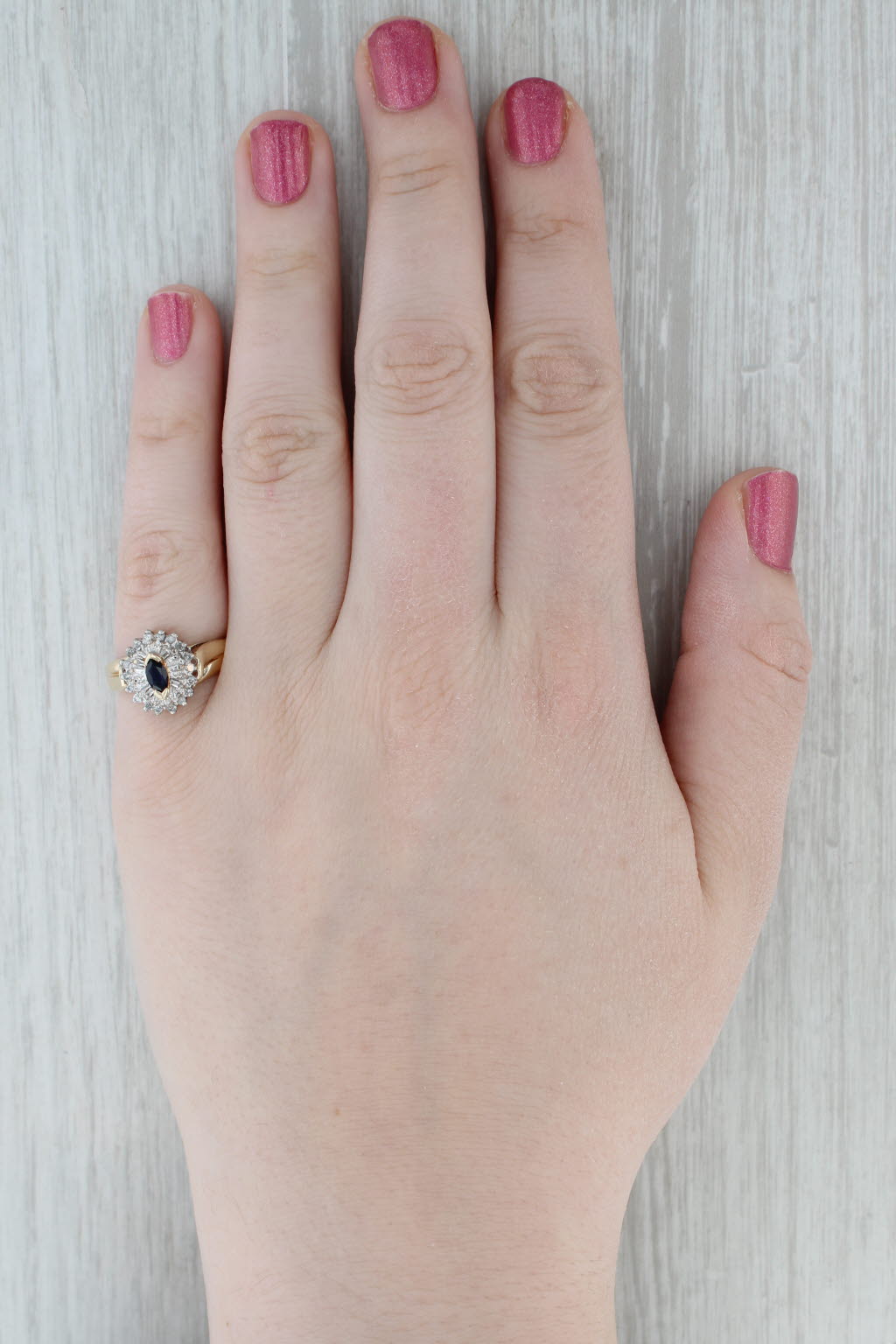 0.51ctw Lab Created Blue Sapphire Diamond Halo Ring 10k Yellow Gold Size 7.5