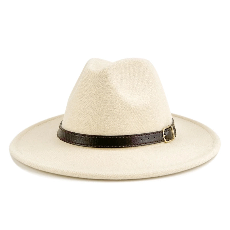 Explosions Solid Color Belt Woolen Hat Autumn And Winter Wind Fedora Hat Men's And Women's Felt Hat