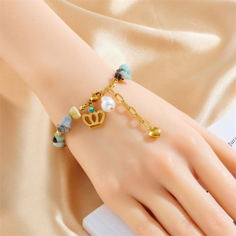 Colored Natural Stone Beaded Bracelet Turquoise Love Crown Epoxy Small Elephant Star Bracelet Autumn And Winter