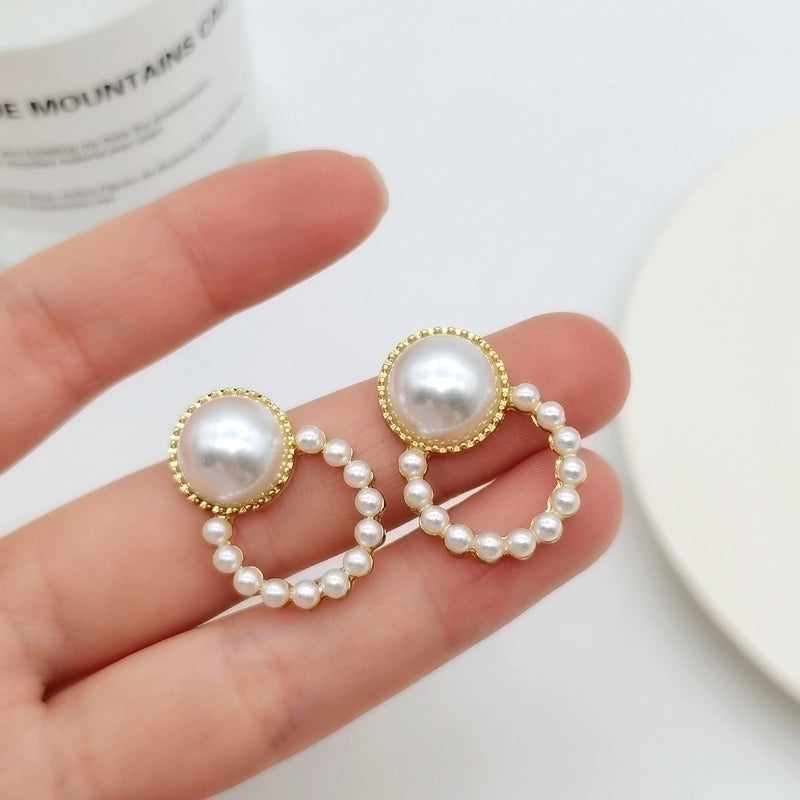 Minimalist Heart Shape Flower Resin Inlay Artificial Pearls Rhinestones Drop Earrings 1 Pair