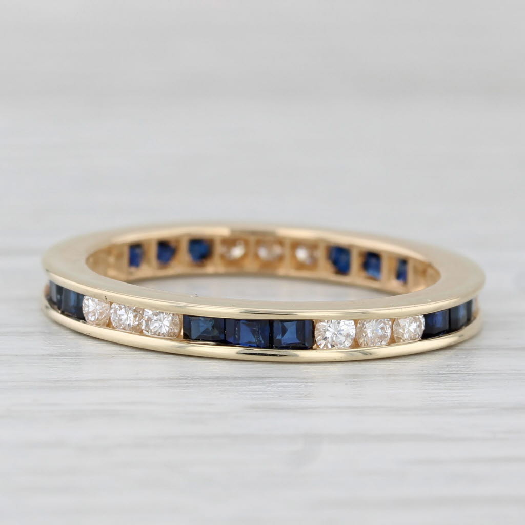 1.35ctw Blue Sapphire Diamond Eternity Band 14k Gold Stackable Wedding Ring