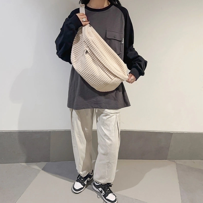 Women's Classic Style Solid Color Corduroy Waist Bags