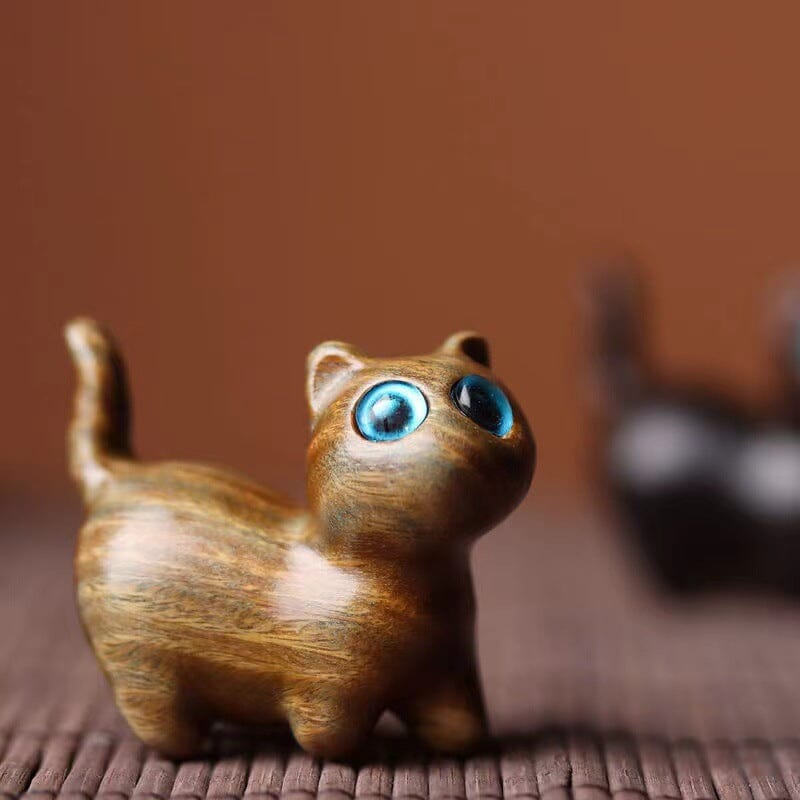 Handmade Wood Carved Cats Decoration