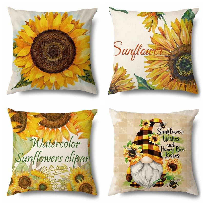 Pastoral Sunflower Linen Pillow Cases