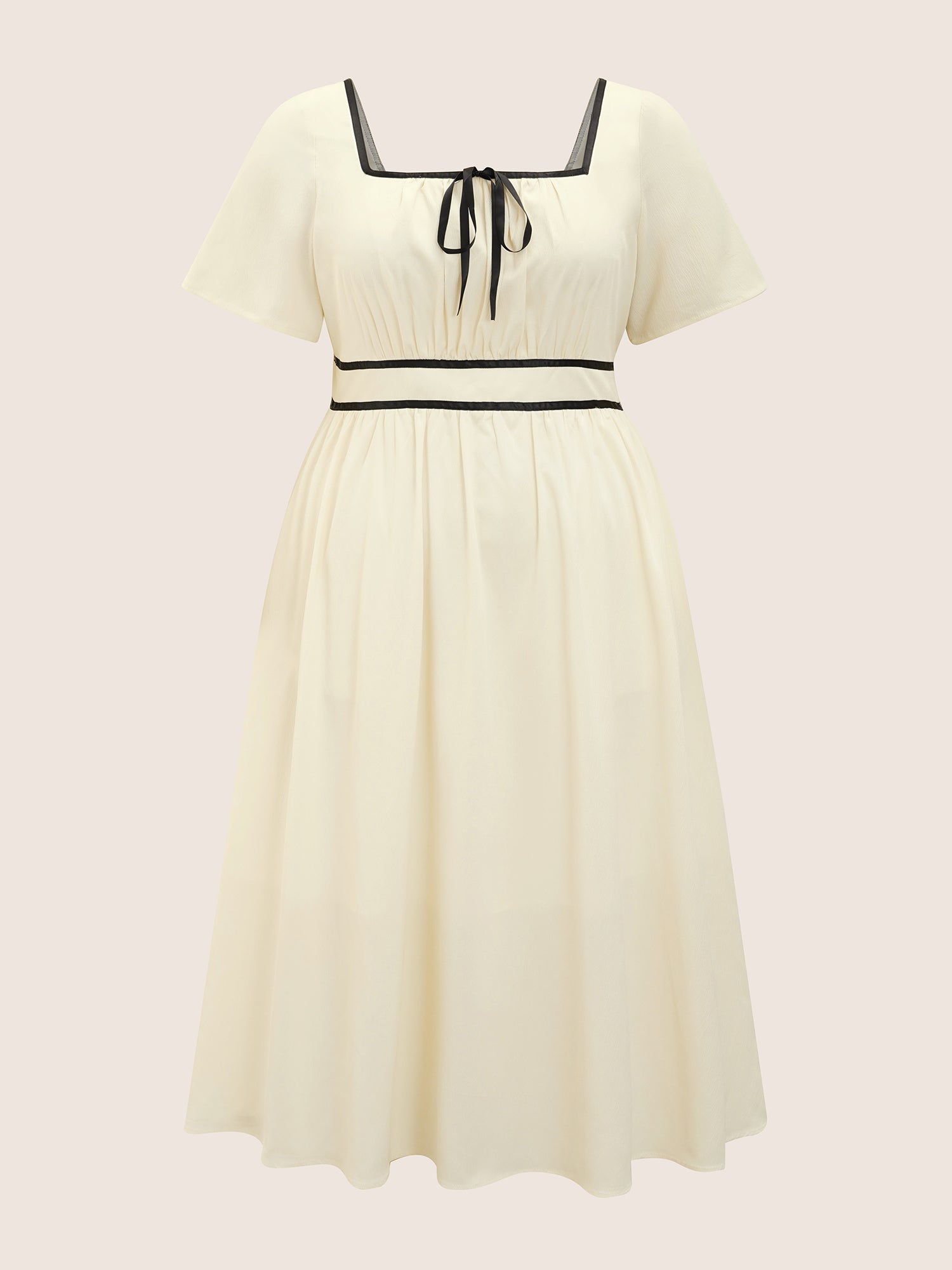 Contrast Trim Tie Knot Elastic Waist Dress