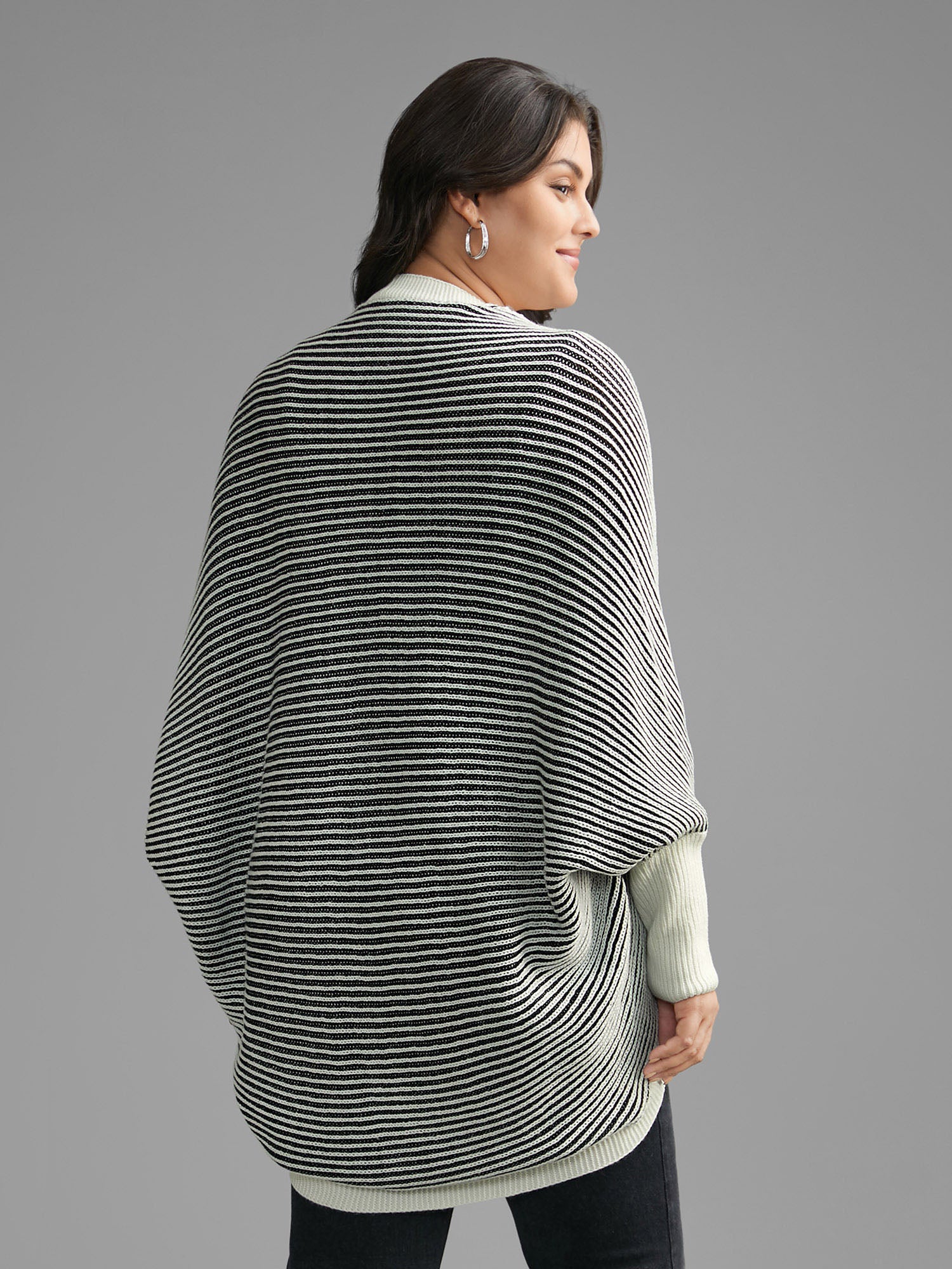 Striped Textured Kimono Collar Dolman Sleeve Cardigan