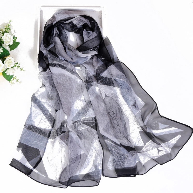 Women's Elegant Color Block Flower Georgette Silk Scarves