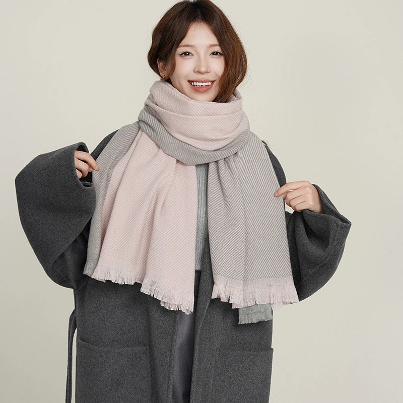 Women's Basic Color Block Polyester Tassel Scarf