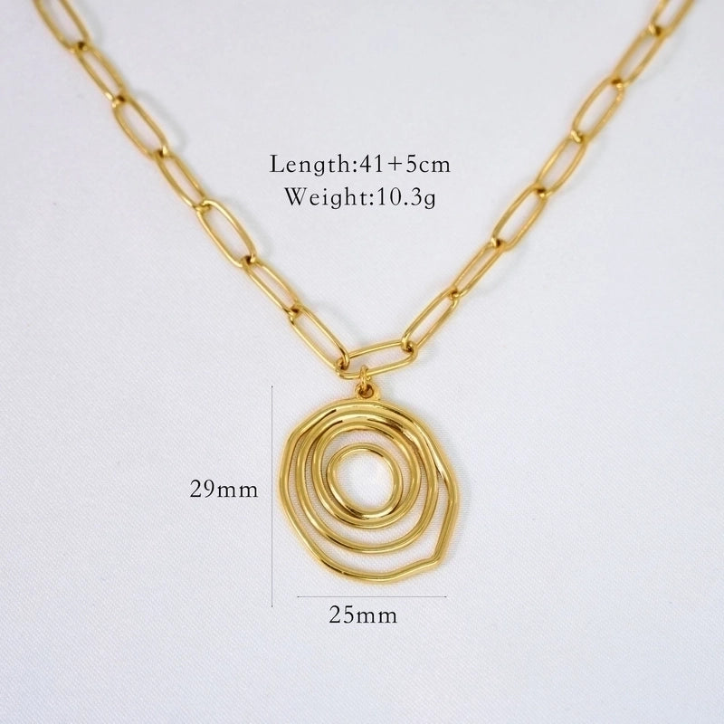 2 Pieces Minimalist Geometric Titanium Steel 14K Gold Plated Pendant Necklace