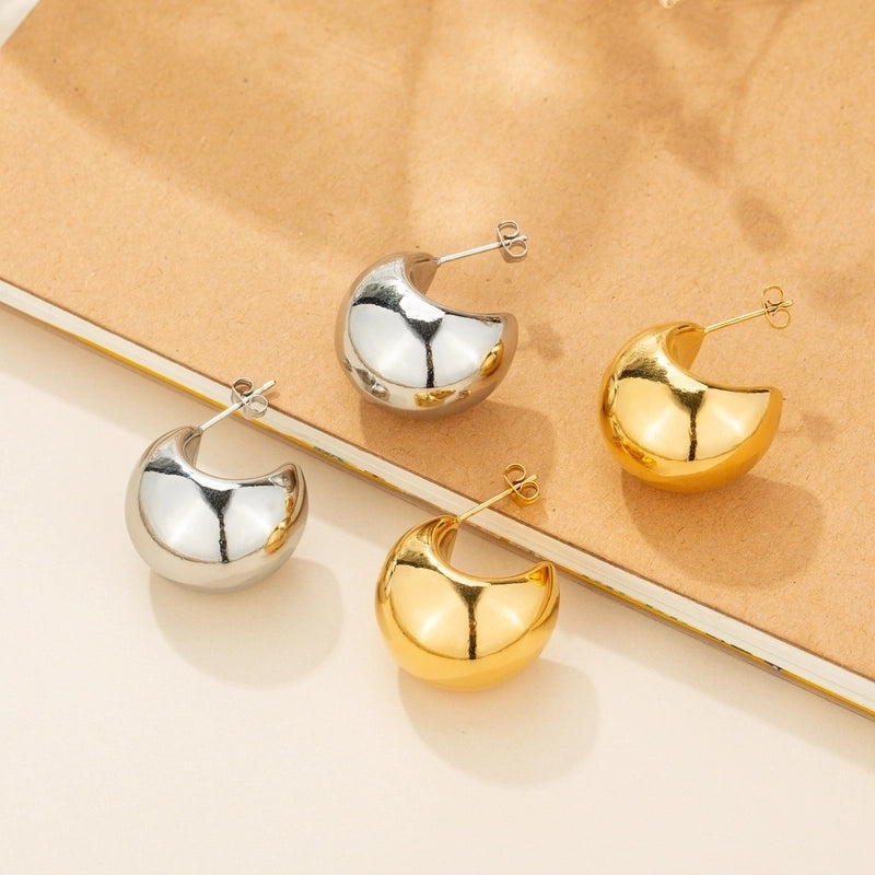 1 Pair Minimalist C Shape Polishing Stainless Steel Ear Studs