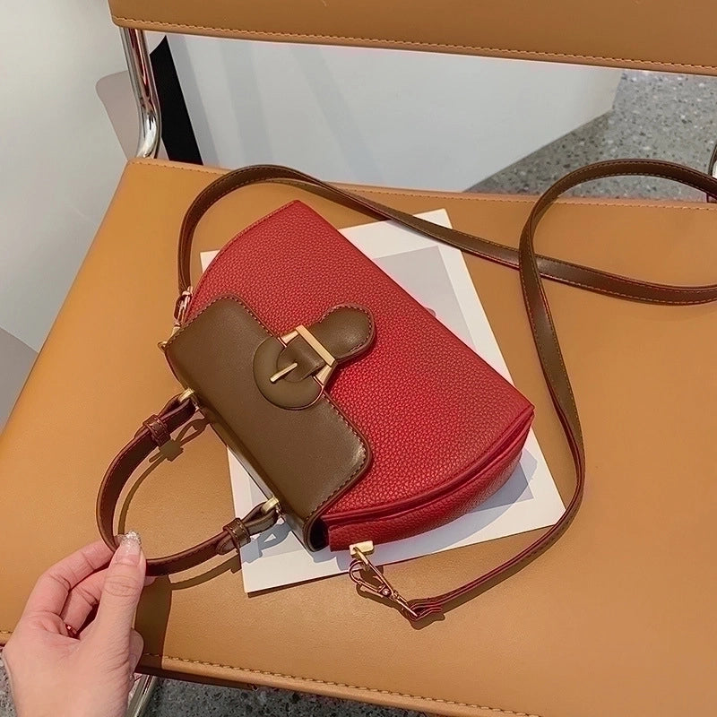 Women's Small Pu Leather Color Block Elegant Flip Cover Square Bag