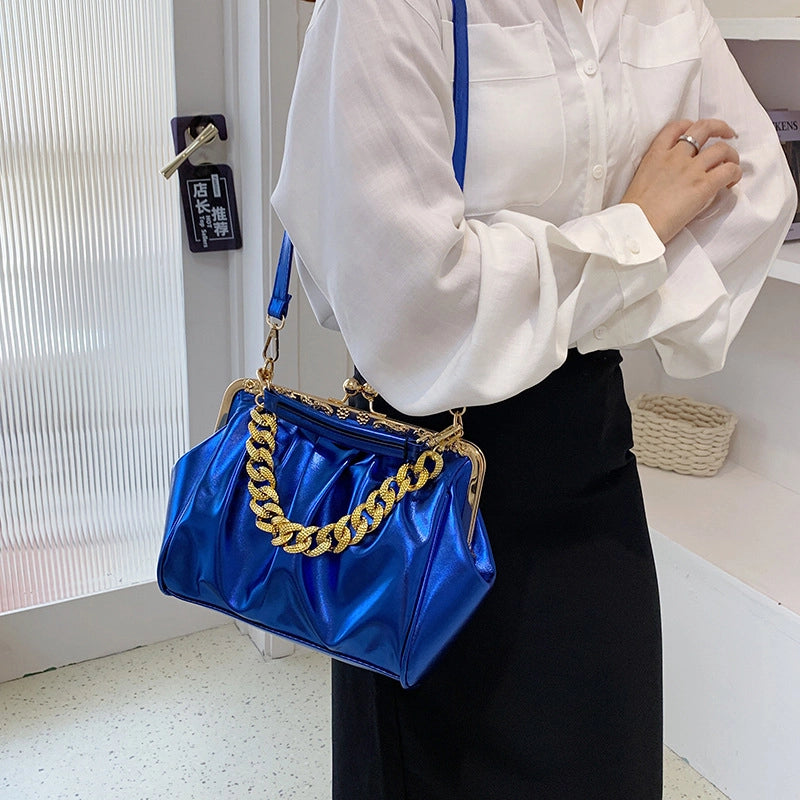 Women's Small Pu Leather Solid Color Basic Streetwear Shell Lock Clasp Shoulder Bag Crossbody Bag Dome Bag