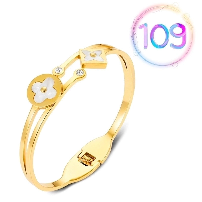 2 Pieces Fashion Geometric Stainless Steel Plating Zircon Bangle