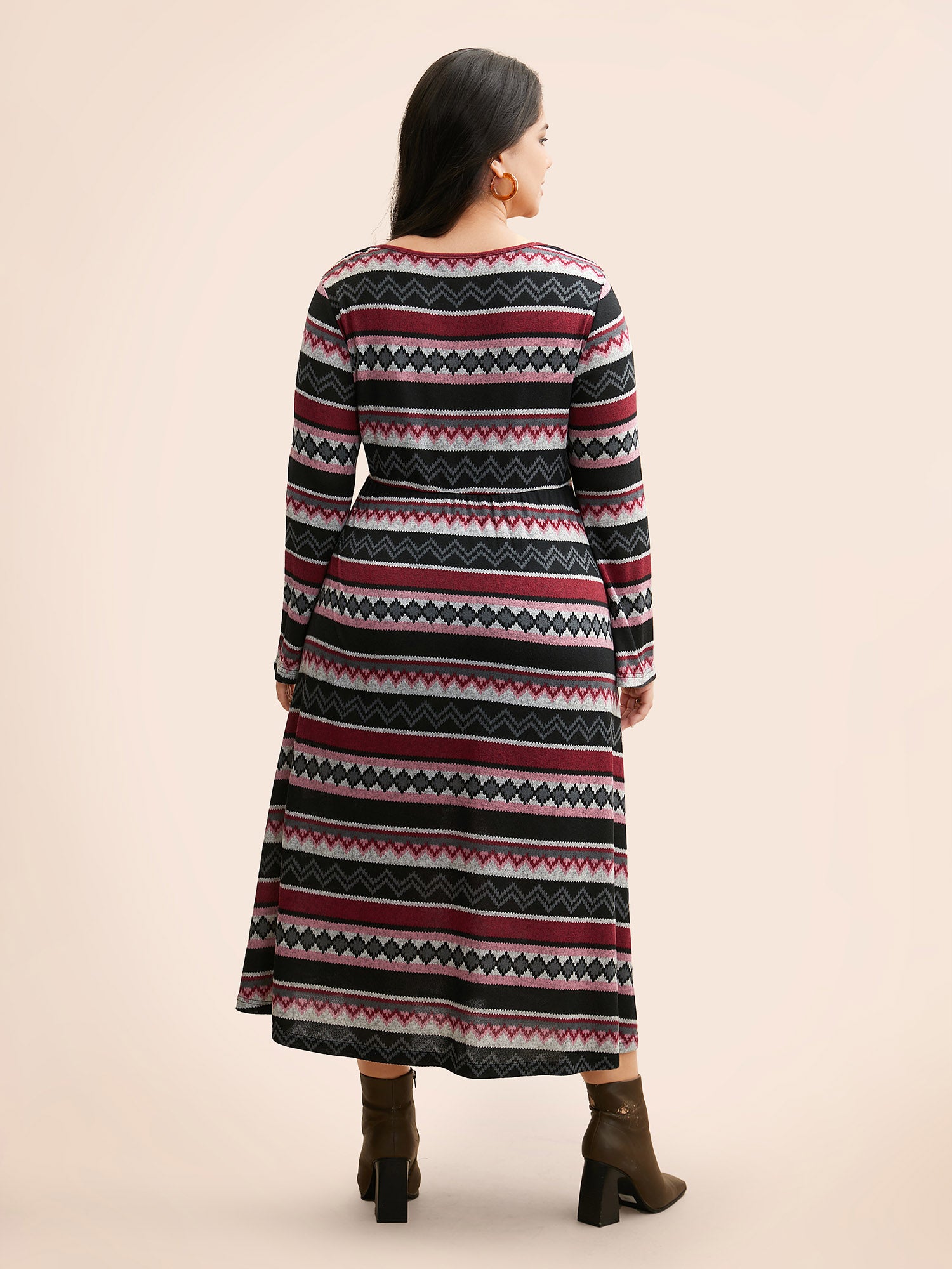 Geometric Striped Bell Sleeve Knit Dress