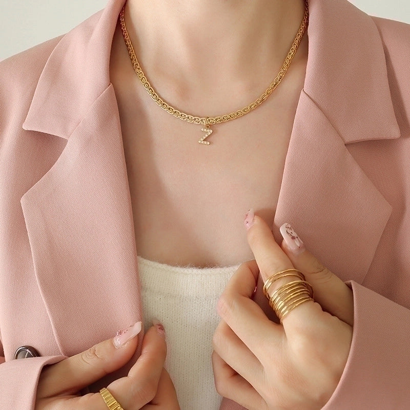 Fashion Letter 304 Stainless Steel Copper Zircon 18K Gold Plated Plating Pendant Necklace