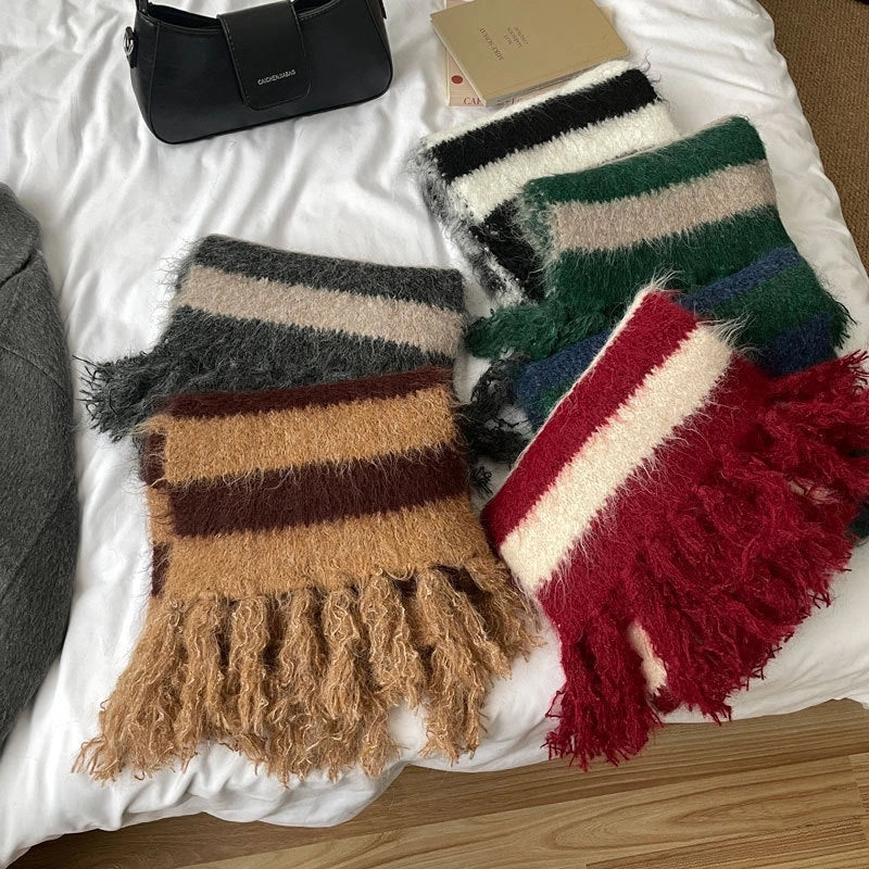 Women's Casual Minimalist Stripe Imitation Cashmere Tassel Scarf