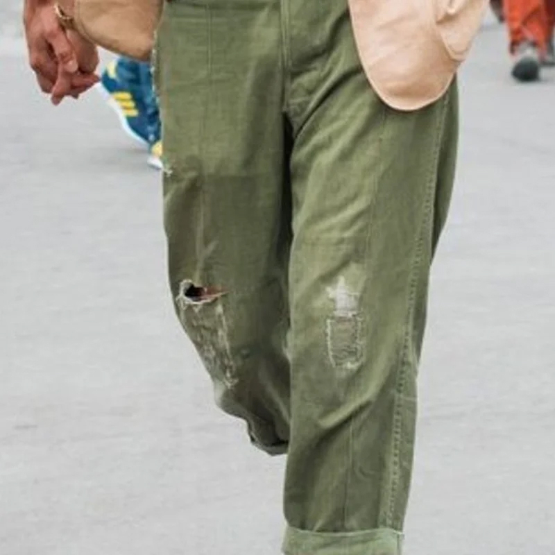 Retro Straight Cotton Linen Ripped Straight Pants