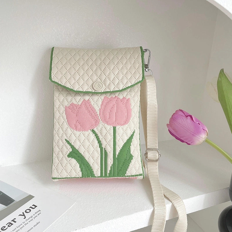 Women's Small Spring&summer Polyester Flower Vacation Square Flip Cover Shoulder Bag