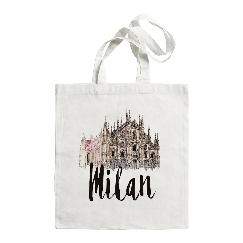 Women's Large Canvas Letter Building Streetwear Square Open Shoulder Bag
