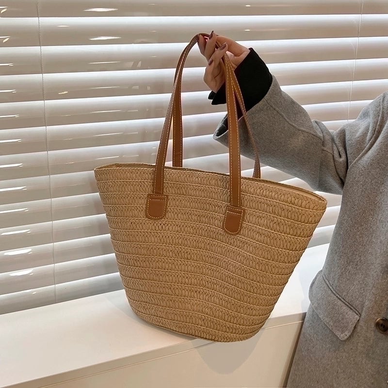 Women's Braid Solid Color Vintage Style Vacation Weave Square Zipper Shoulder Bag