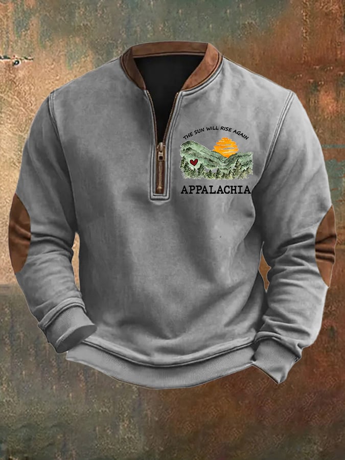 Men's Appalachia Strong. The Sun Will Rise Again Printed Zip-Up Sweatshirt