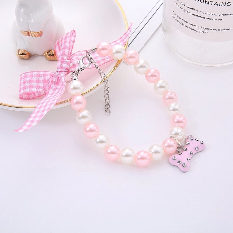 Cute Sweet Imitation Pearl Color Block Pet Collar