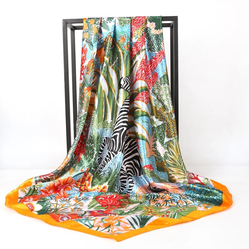 Unisex Casual Leopard Satin Printing And Dyeing Printing Dyeing Silk Scarf Kerchief Bandanas