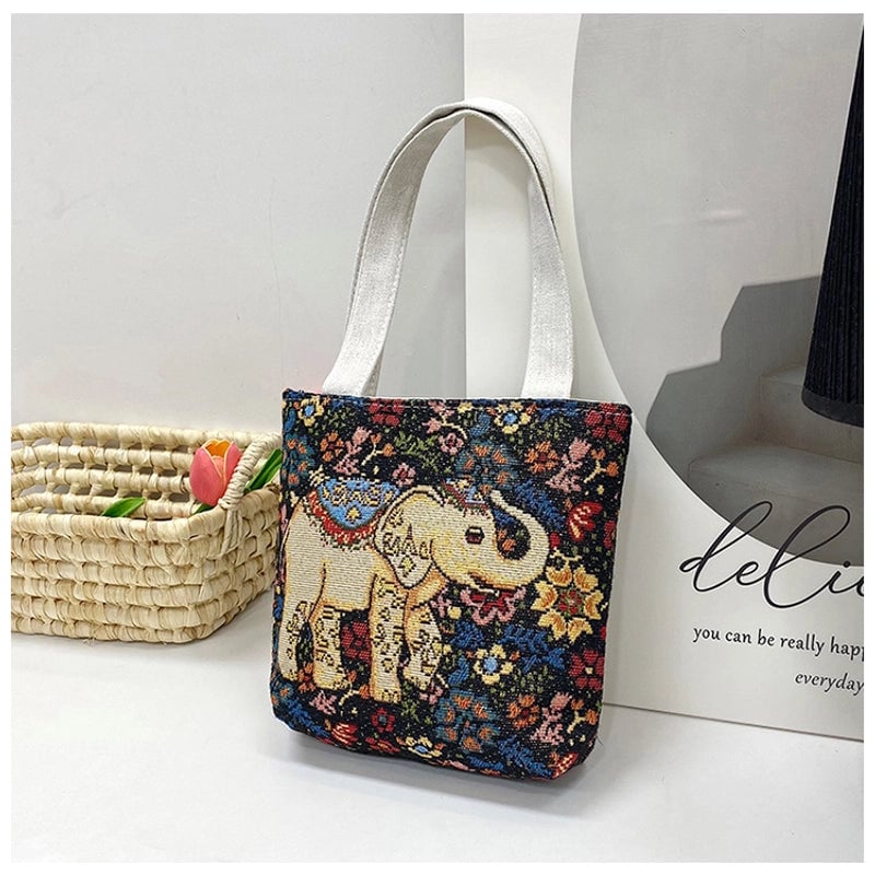 Women's Small Spring&Summer Canvas Printing Cute Open Handbag