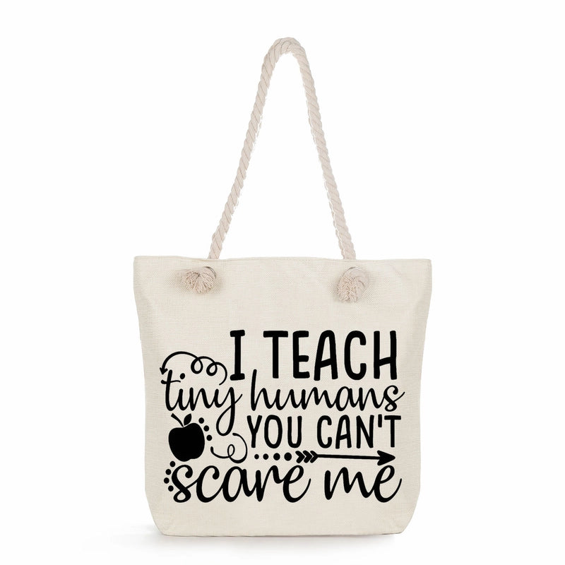 Women's Cotton And Linen Letter Classic Style Square Zipper Tote Bag