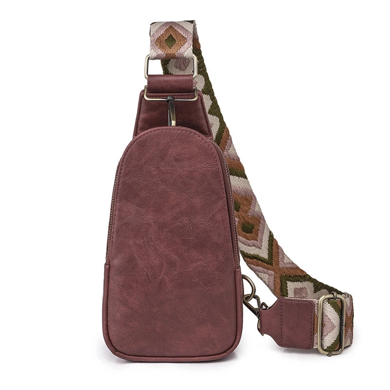 Vintage Style Fashion Color Block Pu Leather Water Repellent Waist Bags