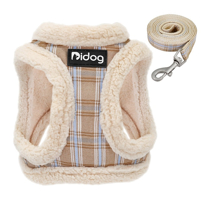 Plaid Furry Puppy Harness Leash Set