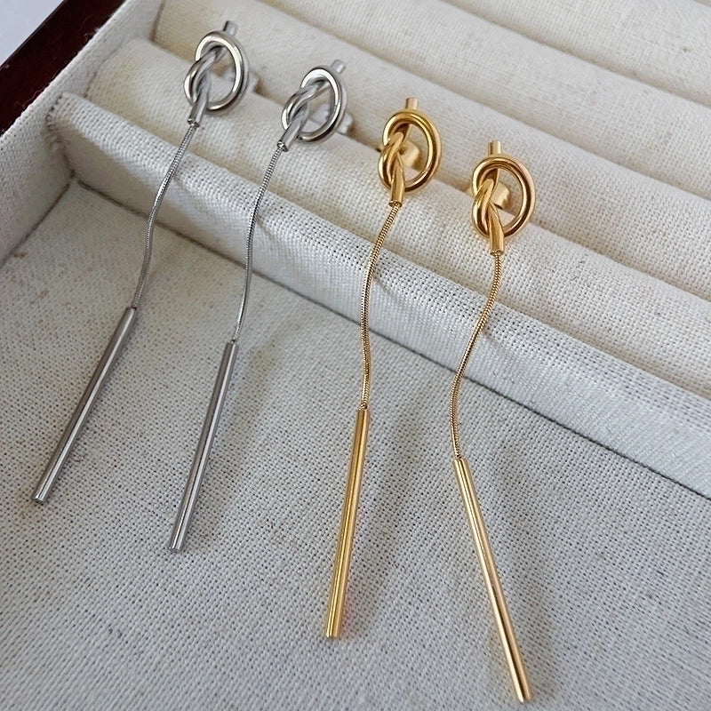 1 Pair Minimalist Solid Color Tassel Plating Titanium Steel 18k Gold Plated Drop Earrings