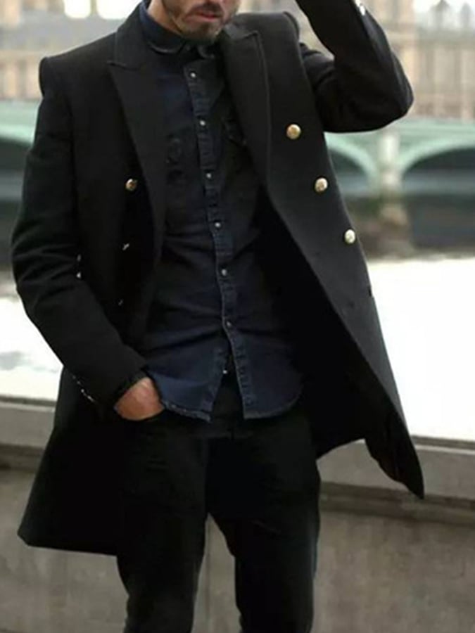 Men'S Commuter Button Design Wool Coat