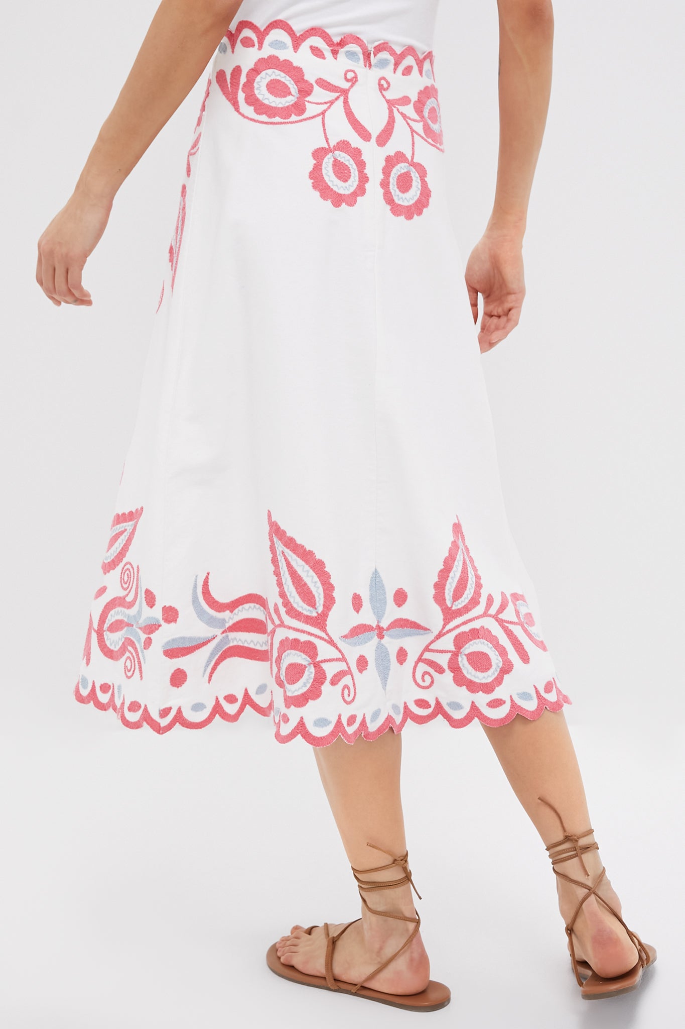 Multi Eevi Embroidered Twill Midi Skirt