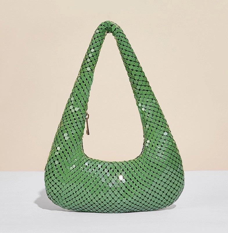 Women's Polyester Sequins Vintage Style Dumpling Shape Zipper Shoulder Bag Underarm Bag