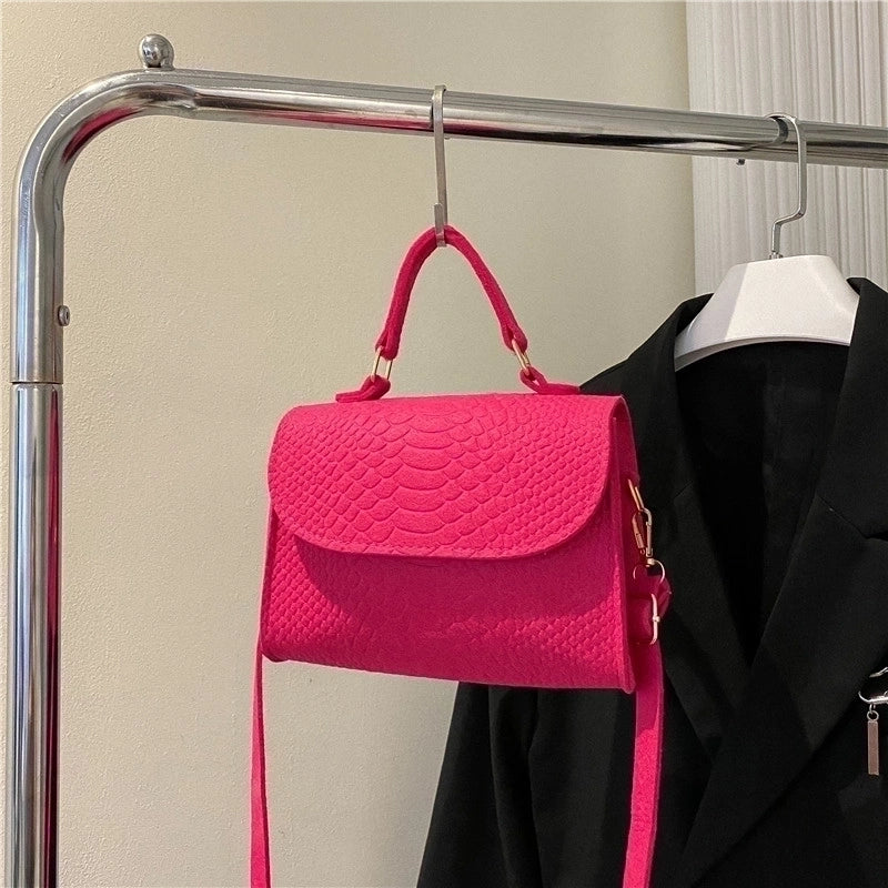 Women's Mini Pu Solid Color Crocodile Fashion Square Magnetic Buckle Flip Cover Shoulder Bag Handbag Crossbody Bag