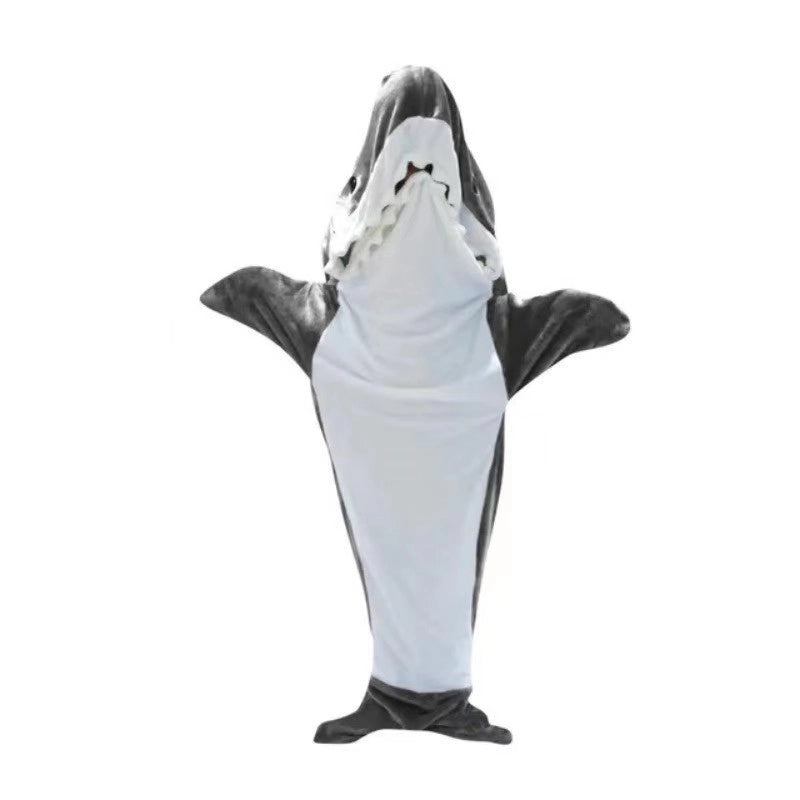 Shark Sleeping Bag Furry Hoodie Sleeping Bag Thick Nightgown Loose Jumpsuit Shark Lazy Blanket