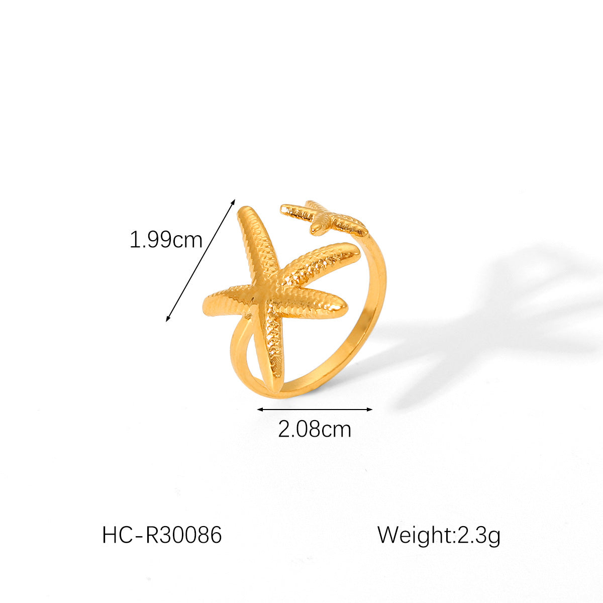 Ocean Style Stainless Steel Starfish Shell Open Ring Female Ring Titanium Steel Bracelet