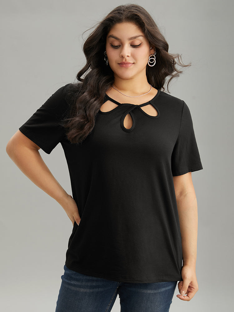 Solid Keyhole Cut Out T-shirt