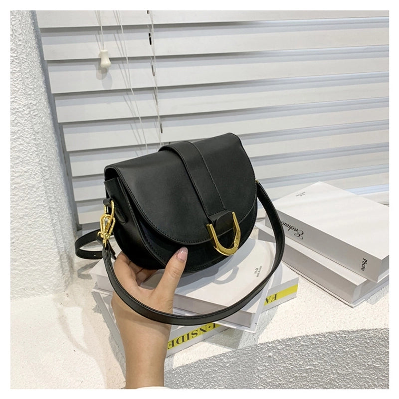 Women's Small Pu Leather Solid Color Elegant Semicircle Magnetic Buckle Crossbody Bag
