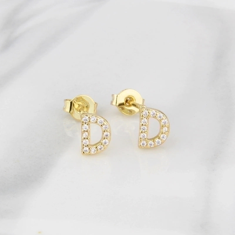 1 Pair Fashion Letter Inlay Copper Zircon Gold Plated Ear Studs